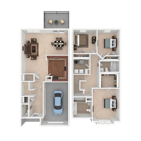 Floor plan for 3 beds, 2.5 baths, 1687 sqft